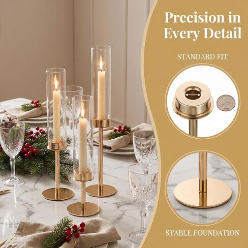 Gold Hurricane Candle Holders Set of 12, Tall Metal Windproof Glass Taper Candle Holder for Candelabra Centerpieces for Dining Table, Wedding, Party & Fireplace Mantel Decor in Kuwait