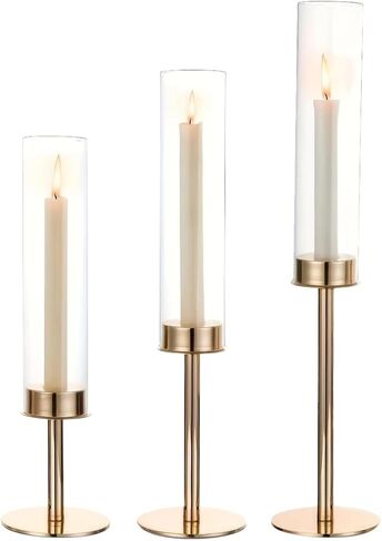 Gold Hurricane Candle Holders Set of 12, Tall Metal Windproof Glass Taper Candle Holder for Candelabra Centerpieces for Dining Table, Wedding, Party & Fireplace Mantel Decor in Saudi Arabia