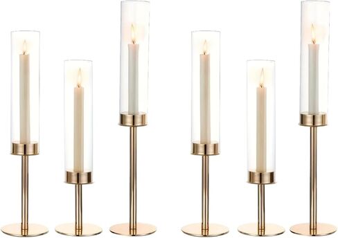 Gold Hurricane Candle Holders Set of 12, Tall Metal Windproof Glass Taper Candle Holder for Candelabra Centerpieces for Dining Table, Wedding, Party & Fireplace Mantel Decor in Kuwait