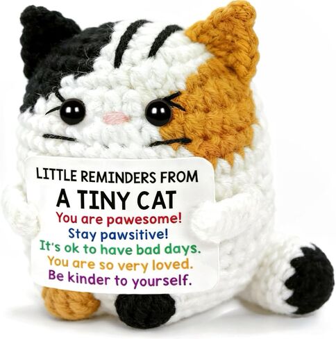 Positive Cat Emotional Support Crochet Animals Calico Cat - Fathers Day Birthday Gift for Cat Lover Woman Man Daughter Friends Coworker Inspirational Self Care Gifts Positive Potato in Kuwait