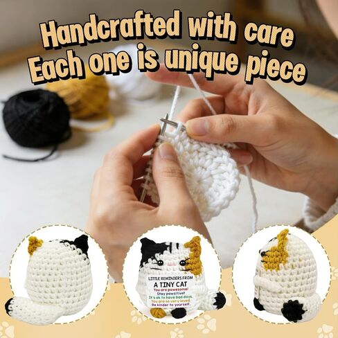 Positive Cat Emotional Support Crochet Animals Calico Cat - Fathers Day Birthday Gift for Cat Lover Woman Man Daughter Friends Coworker Inspirational Self Care Gifts Positive Potato in Kuwait
