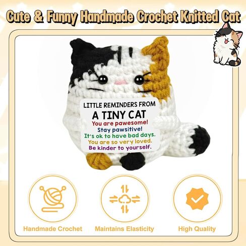 Positive Cat Emotional Support Crochet Animals Calico Cat - Fathers Day Birthday Gift for Cat Lover Woman Man Daughter Friends Coworker Inspirational Self Care Gifts Positive Potato in Kuwait
