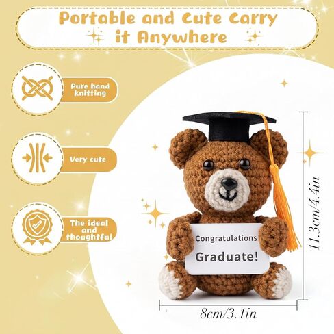 Graduation Bear 2026, Handmade Crochet Graduation Teddy Bear with Cap & Gown, Class of 2026 Graduation Gifts Her Him, Emotional Support Stuffed Animal for College High School Graduate in Saudi Arabia