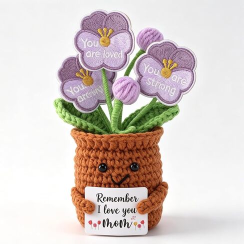 Crochet Flower Pot with Embroidered Petals - Cute Remember I Love You Mom Gifts for Mother's Day Birthday - Mini Handmade Flower Pansy Pot Doll Gift for Moms, Mother, Mama, Grandma in Saudi Arabia