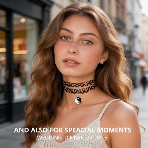 90s Tattoo Choker Necklace, Bracelet & Ring Set for Women - Black Stretch Retro Grunge Y2K Alternative Gothic Emo Accessories in Kuwait