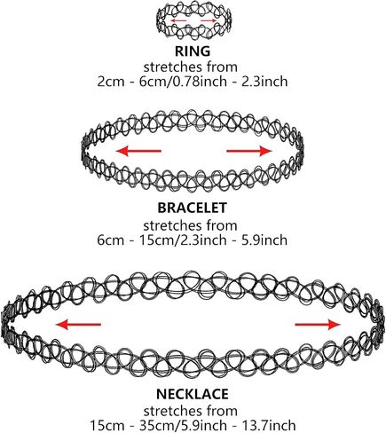 90s Tattoo Choker Necklace, Bracelet & Ring Set for Women - Black Stretch Retro Grunge Y2K Alternative Gothic Emo Accessories in Kuwait