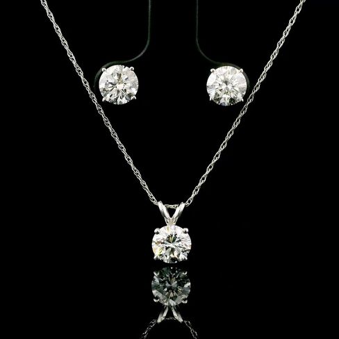 Gem Stone King 14K White Gold Lab Grown Diamond Pendant and Earrings Jewelry Set For Women | 2.22 Cttw | Gemstone April Birthstone | Round 6MM | DEF Color | VVS-VS Clarity | 18 Inch Chain in Kuwait