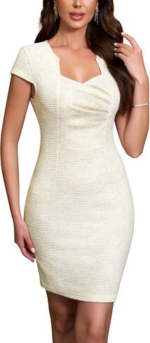 M.Infisavo Womens Pencil Dress Cap Sleeves Elegant Patterned Tweed Sheath Dress in Saudi Arabia