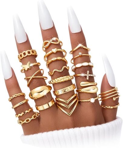 iF YOU 24 Pcs Gold Rings Set for Women, Chunky Stackable Knuckle Finger Midi Rings, Fashion Simple Stacking Cute Rings Pack Trendy Summer Jewelry Gift in Saudi Arabia