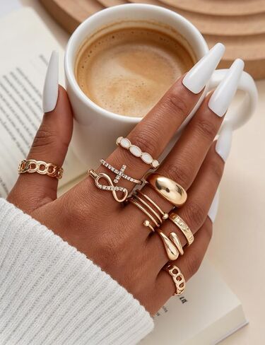 iF YOU 24 Pcs Gold Rings Set for Women, Chunky Stackable Knuckle Finger Midi Rings, Fashion Simple Stacking Cute Rings Pack Trendy Summer Jewelry Gift in Saudi Arabia