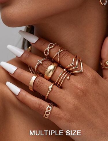 iF YOU 24 Pcs Gold Rings Set for Women, Chunky Stackable Knuckle Finger Midi Rings, Fashion Simple Stacking Cute Rings Pack Trendy Summer Jewelry Gift in Saudi Arabia