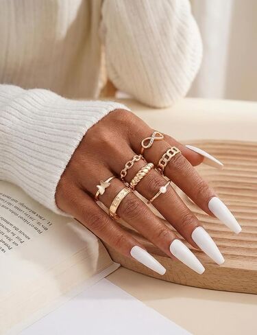 iF YOU 24 Pcs Gold Rings Set for Women, Chunky Stackable Knuckle Finger Midi Rings, Fashion Simple Stacking Cute Rings Pack Trendy Summer Jewelry Gift in Saudi Arabia