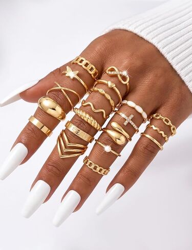 iF YOU 24 Pcs Gold Rings Set for Women, Chunky Stackable Knuckle Finger Midi Rings, Fashion Simple Stacking Cute Rings Pack Trendy Summer Jewelry Gift in Saudi Arabia