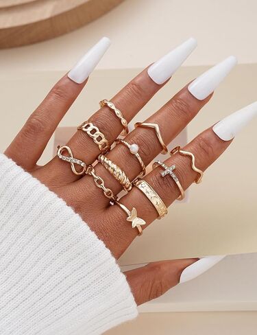 iF YOU 24 Pcs Gold Rings Set for Women, Chunky Stackable Knuckle Finger Midi Rings, Fashion Simple Stacking Cute Rings Pack Trendy Summer Jewelry Gift in Saudi Arabia