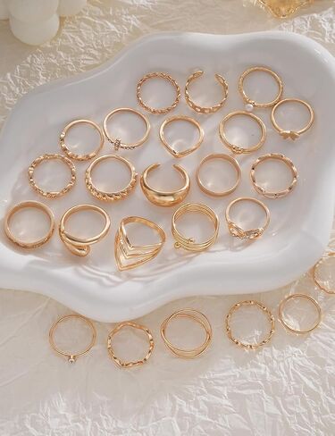 iF YOU 24 Pcs Gold Rings Set for Women, Chunky Stackable Knuckle Finger Midi Rings, Fashion Simple Stacking Cute Rings Pack Trendy Summer Jewelry Gift in Saudi Arabia