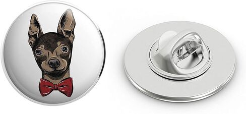 Brown Chihuahua Mini Pincher Sketch Puppy Dog with Bowtie Round Metal 0.75" Lapel Pin Hat Shirt Pin Tie Tack Pinback in Kuwait