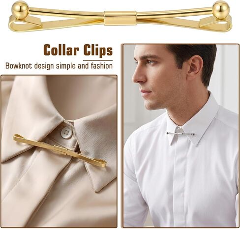 2PCS Collar Clips for Men, Gold & Silver Neck Tie Clip Collar for Formal Business Meeting Shirt Dress Anniversary Wedding Party in Kuwait