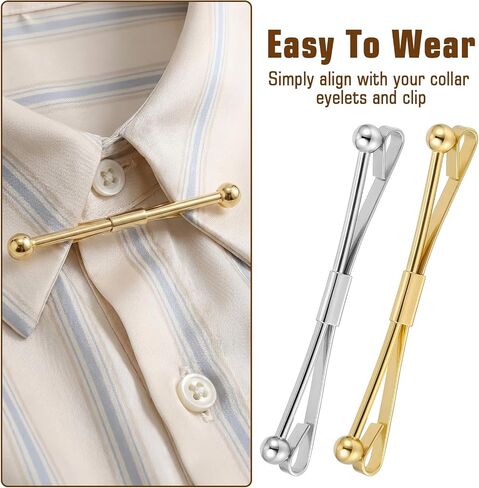 2PCS Collar Clips for Men, Gold & Silver Neck Tie Clip Collar for Formal Business Meeting Shirt Dress Anniversary Wedding Party in Kuwait