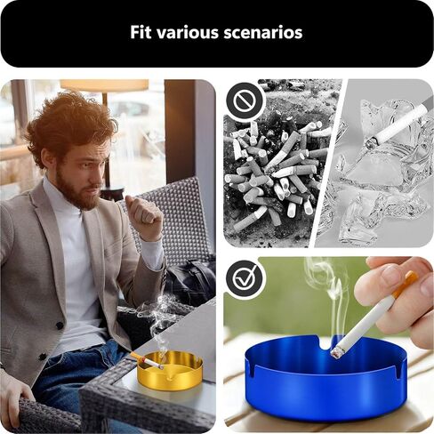 roygra Ash Tray (4 Pack), Outdoor Ashtray for Outside Patio, Stainless Steel Ashtrays for Cigarettes with 3 Holder, Smoking Accessories, Home Décor, Ashtrays for Smokers Indoor - 8-9-10-12cm - Black in Saudi Arabia