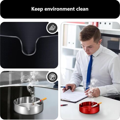 roygra Ash Tray (4 Pack), Outdoor Ashtray for Outside Patio, Stainless Steel Ashtrays for Cigarettes with 3 Holder, Smoking Accessories, Home Décor, Ashtrays for Smokers Indoor - 8-9-10-12cm - Black in Saudi Arabia
