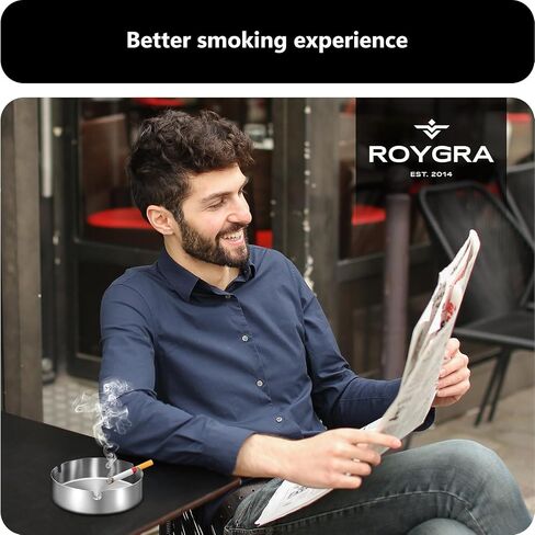 roygra Ash Tray (4 Pack), Outdoor Ashtray for Outside Patio, Stainless Steel Ashtrays for Cigarettes with 3 Holder, Smoking Accessories, Home Décor, Ashtrays for Smokers Indoor - 8-9-10-12cm - Black in Saudi Arabia