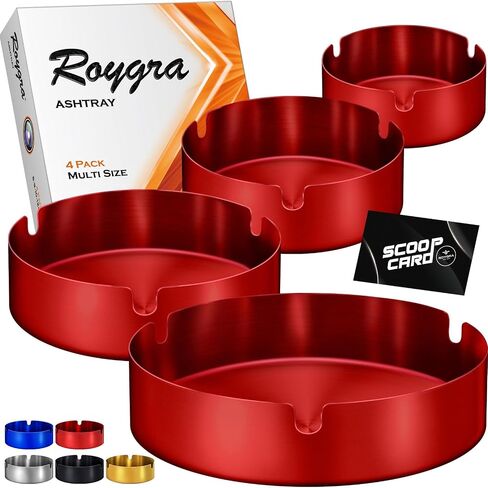 roygra Ash Tray (4 Pack), Outdoor Ashtray for Outside Patio, Stainless Steel Ashtrays for Cigarettes with 3 Holder, Smoking Accessories, Home Décor, Ashtrays for Smokers Indoor - 8-9-10-12cm - Black in Saudi Arabia