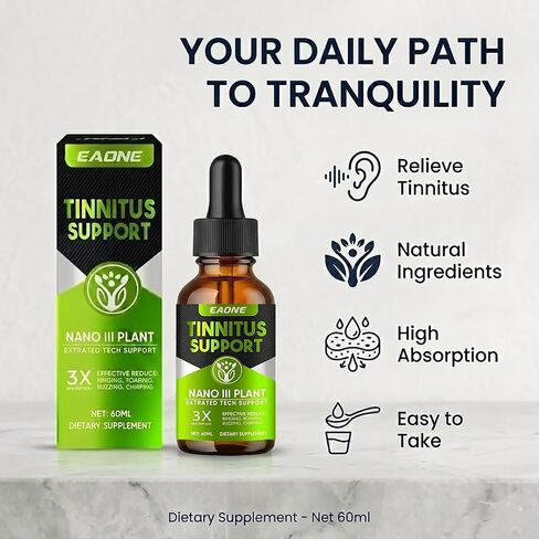 Tinnitus Relief for Ringing Ears, 60ml Natural Tinnitus Relief Drops, Supports Auditory Clarity and Comfort, Soothes Ears Buzzing and Noise, Premium Blend Formula for Inner Ear Health in Saudi Arabia