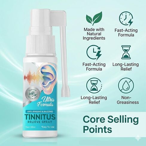 Tinnitus for Ringing Ears Spray, Natural Herbal Ear Soothing Spray, Gentle Ear Discomfort Support, Moisturizing Dry Ear Canal, Fast-Acting Mild Formula, Portable Ear Care Spray for Daily Ear Hygiene in Kuwait