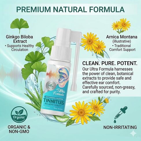 Tinnitus for Ringing Ears Spray, Natural Herbal Ear Soothing Spray, Gentle Ear Discomfort Support, Moisturizing Dry Ear Canal, Fast-Acting Mild Formula, Portable Ear Care Spray for Daily Ear Hygiene in Kuwait