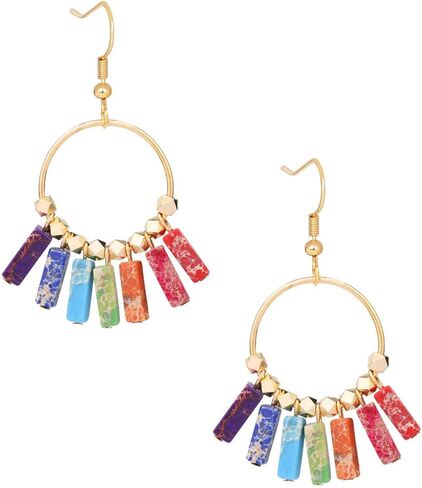 1Pair Colorful Tassel Creative Eardrops with Seven Chakra Design Durable Comfortable Ear Pendants for Parties in Kuwait