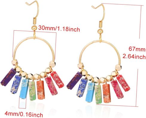 1Pair Colorful Tassel Creative Eardrops with Seven Chakra Design Durable Comfortable Ear Pendants for Parties in Kuwait