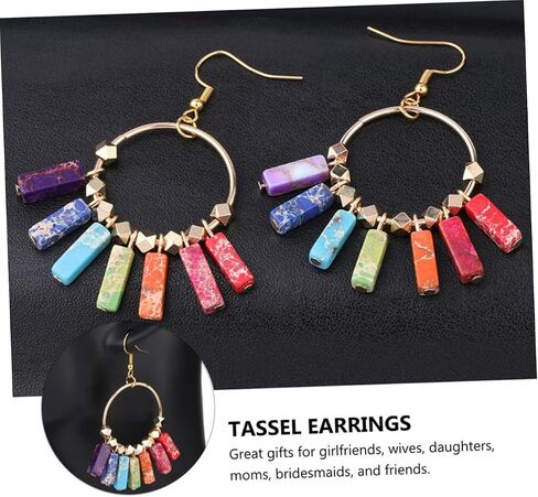 1Pair Colorful Tassel Creative Eardrops with Seven Chakra Design Durable Comfortable Ear Pendants for Parties in Kuwait