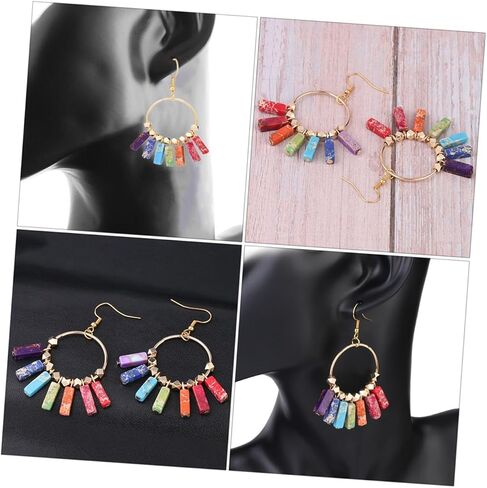 1Pair Colorful Tassel Creative Eardrops with Seven Chakra Design Durable Comfortable Ear Pendants for Parties in Kuwait