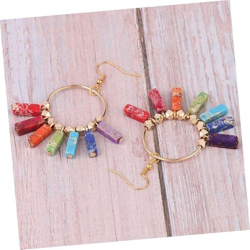 1Pair Colorful Tassel Creative Eardrops with Seven Chakra Design Durable Comfortable Ear Pendants for Parties in Kuwait