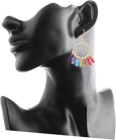 1Pair Colorful Tassel Creative Eardrops with Seven Chakra Design Durable Comfortable Ear Pendants for Parties in Kuwait