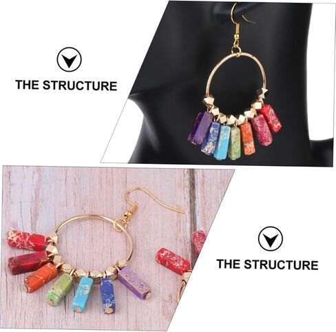 1Pair Colorful Tassel Creative Eardrops with Seven Chakra Design Durable Comfortable Ear Pendants for Parties in Kuwait