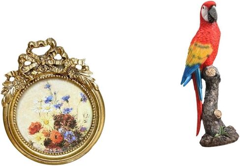 Round Picture Frame Parrot Figurine Animal Sculpture Collectible Garden Statue Resin Material Suitable for Home Decoration Office Decoration in Saudi Arabia