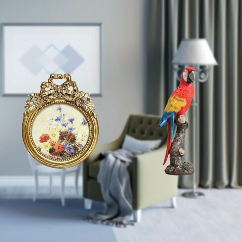 Round Picture Frame Parrot Figurine Animal Sculpture Collectible Garden Statue Resin Material Suitable for Home Decoration Office Decoration in Saudi Arabia
