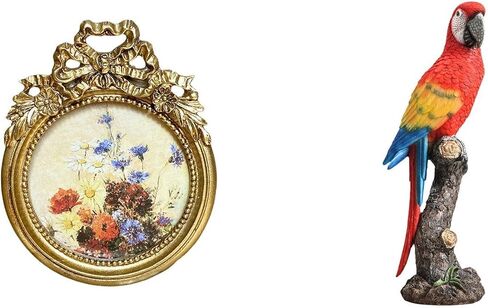 Round Picture Frame Parrot Figurine Animal Sculpture Collectible Garden Statue Resin Material Suitable for Home Decoration Office Decoration in Saudi Arabia