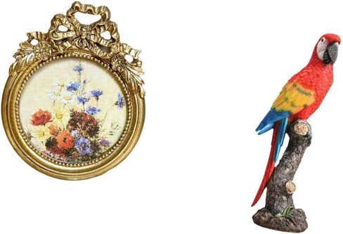 Round Picture Frame Parrot Figurine Animal Sculpture Collectible Garden Statue Resin Material Suitable for Home Decoration Office Decoration in Saudi Arabia