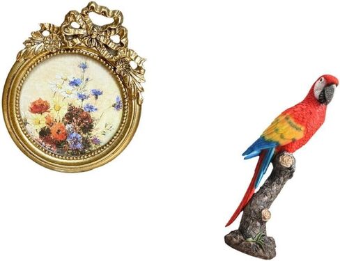 Round Picture Frame Parrot Figurine Animal Sculpture Collectible Garden Statue Resin Material Suitable for Home Decoration Office Decoration in Saudi Arabia