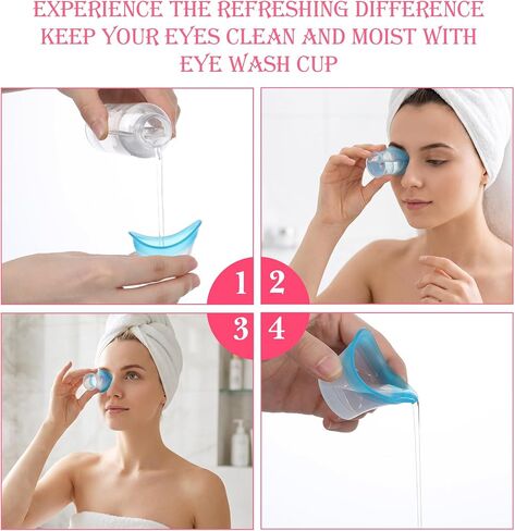 4 Pcs Eye Rinse Cup, Portable Silicone Eyes Wash Cup for Effectively Relieving Eye Fatigue to Refresh & Clean Dust, Makeup, Irritants (Blue, Pink) in Saudi Arabia