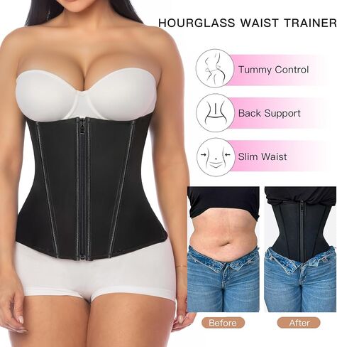 YIANNA Waist Trainer for Women Latex Underbust Tummy Control Waist Cincher Corset Hourglass Body Shaper Zipper and Hooks in Saudi Arabia