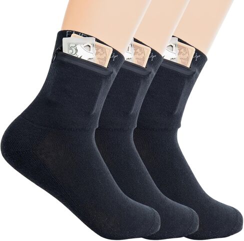 Zipper Sock Wallet (3 Pack) - Cotton & Polyester Zipper Socks with Pockets - Fits shoe size 6-13 - Black in Saudi Arabia