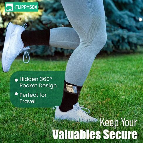 Zipper Sock Wallet (3 Pack) - Cotton & Polyester Zipper Socks with Pockets - Fits shoe size 6-13 - Black in Saudi Arabia