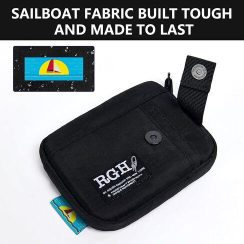 Rough Enough Card Holder Wallet Black Water Resistant Sailboat Fabric RFID Blocking Zipper Pouch with Neck Lanyard Keychain Carabiner for Travel Outdoor in Kuwait