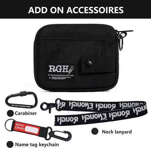 Rough Enough Card Holder Wallet Black Water Resistant Sailboat Fabric RFID Blocking Zipper Pouch with Neck Lanyard Keychain Carabiner for Travel Outdoor in Kuwait