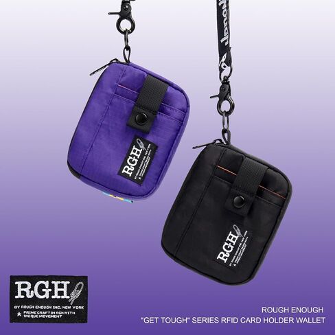 Rough Enough Card Holder Wallet Black Water Resistant Sailboat Fabric RFID Blocking Zipper Pouch with Neck Lanyard Keychain Carabiner for Travel Outdoor in Kuwait