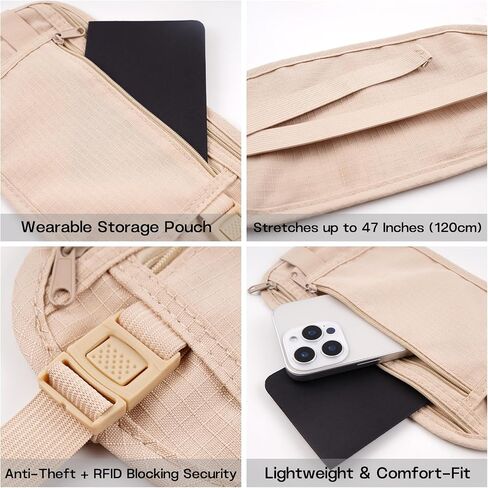 RFID Blocking Money Belt Slim Hidden Travel Wallet for Women & Men Anti-Theft Passport Holder with Secret Pocket in Kuwait