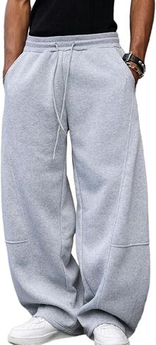 Mens Baggy Sweatpants Casual Loose Elastic Waist Pants Streetwear Joggers with Pockets in Saudi Arabia